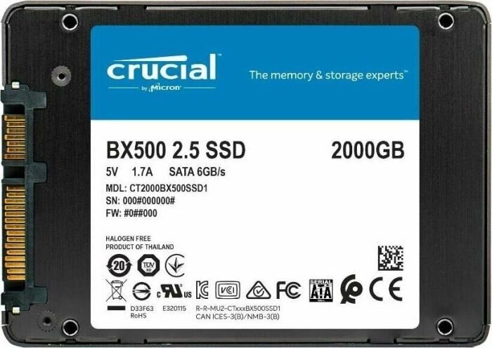 SSD|CRUCIAL|BX500|2TB|SATA 3.0|Write speed 500 MBytes/sec|Read speed 540 MBytes/sec|2,5"|TBW 720 TB|MTBF 1500000 hours|CT2000BX500SSD1 hind ja info | Sisemised kõvakettad (HDD, SSD, Hybrid) | kaup24.ee