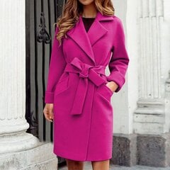 (S-Hot Pink)Naiste kuumroosa Trench-mantel vabaaja keskpikk mantel Reväär, ees lahtine kampsun Välisriided Villased saapad Naiste talvejoped цена и информация | Женские пальто | kaup24.ee