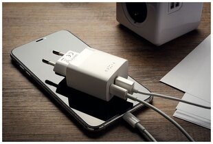 Seinalaadija fikseeritud 1xUsb-A 1xUsb-C Pd ja Qc 3.0 20W valge цена и информация | Зарядные устройства для телефонов | kaup24.ee