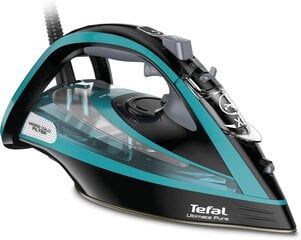 Tefal Ultimate Pure FV9844 — паровой утюг | 3200 Вт | Фильтр Micro-Calc | Подошва Durilium Airglide Autoclean | Автоматическое отключение | 0,35 литра | 31,6 х 15,1 х 16,3 см | Черный/синий цена и информация | Утюги | kaup24.ee