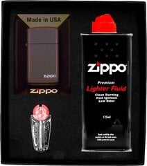 Zestaw ZIPPO Зажигалка BLACK MATTE RED BORDER LOGO SLIM Prezentowy No1 цена и информация | Зажигалки и аксессуары | kaup24.ee