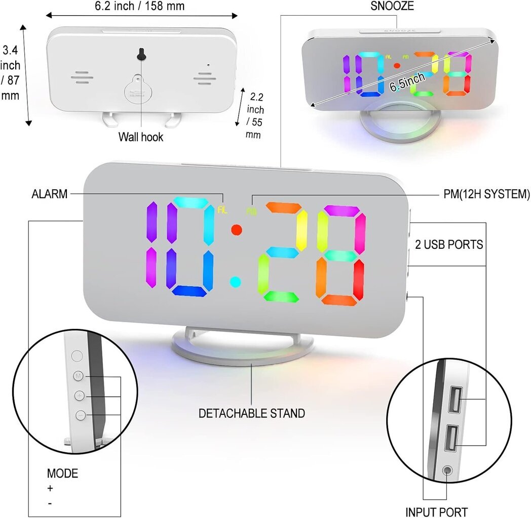 Digitaalne äratuskell-peegel VORRINC ‎LEDSZ001-RGB цена и информация | Raadiod ja äratuskellad | kaup24.ee