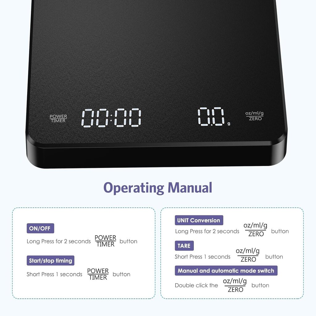 Taimeriga digitaalne kohvikaal, mahutavus 6,6 naela, täpsus 0,1 g, kohvi tilgutamiseks, puutenupp, automaatne koorimine, HD LED-ekraan цена и информация | Köögikaalud | kaup24.ee