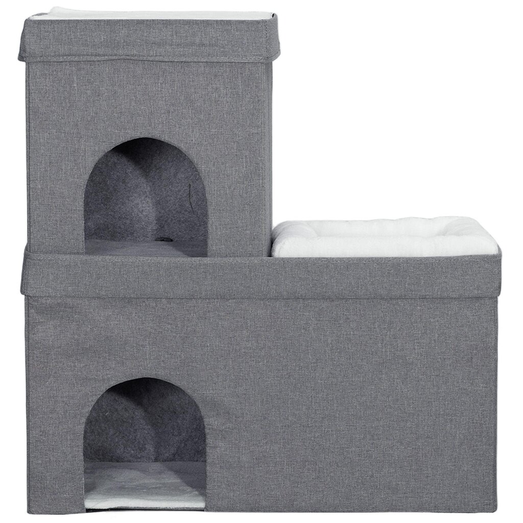 PawHut cat cave kassikuur, 3 tasandiga kassimaja, kassivoodi koos pehmendusega, koeramaja kuni 5 kg kaaluvatele kassidele, 74 x 37,5 x 78,5 cm, hall hind ja info | Pesad, kuudid | kaup24.ee