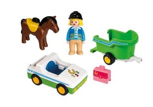 70181 PLAYMOBIL® 1.2.3. Auto koos hobusehagisega цена и информация | Конструкторы и кубики | kaup24.ee