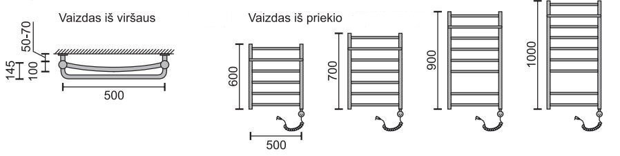 Elektriline käterätikuivati Rosela Sonata Plus küttekehaga, 500x1000 mm, 300W hind ja info | Vannitoa radiaatorid ja käterätikuivatid | kaup24.ee