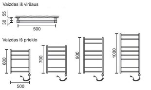 Elektriline käterätikuivati Rosela Kantata küttekehaga, 500x700 mm, 200W hind ja info | Vannitoa radiaatorid ja käterätikuivatid | kaup24.ee