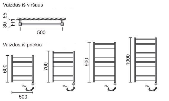 Elektriline käterätikuivati Rosela Kantata küttekehaga, 500x900 mm, 300W hind ja info | Vannitoa radiaatorid ja käterätikuivatid | kaup24.ee