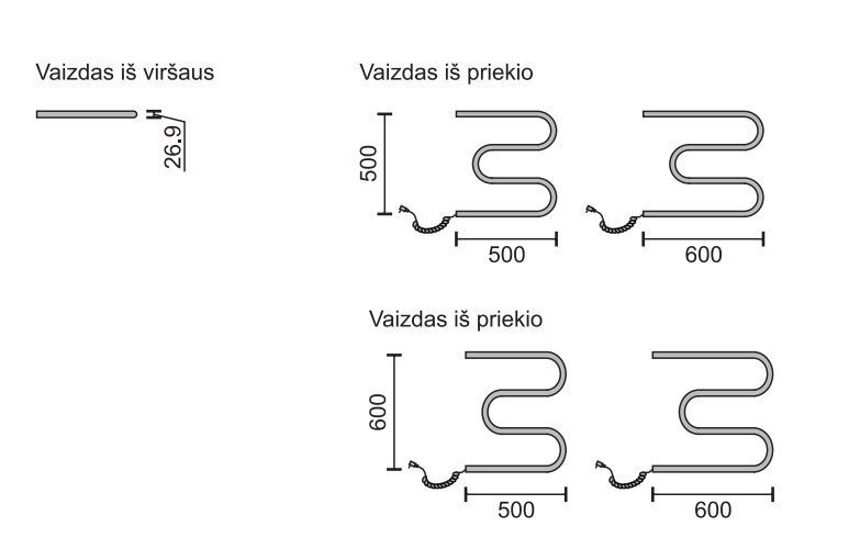 Elektriline käterätikuivati Rosela M-Type küttekehaga, 500x600 mm, 60W цена и информация | Vannitoa radiaatorid ja käterätikuivatid | kaup24.ee