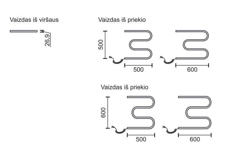 Elektriline käterätikuivati Rosela M-Type küttekehaga, 600x600 mm. 65W hind ja info | Vannitoa radiaatorid ja käterätikuivatid | kaup24.ee