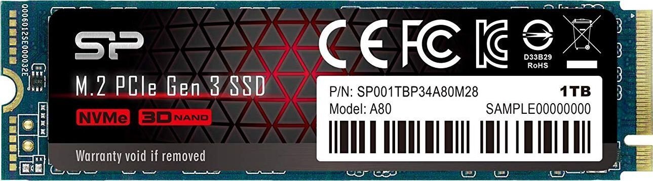 Silicon Power SP001TBP34A80M28 цена и информация | Sisemised kõvakettad (HDD, SSD, Hybrid) | kaup24.ee