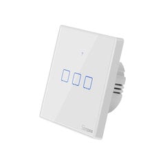 Nutikas puutetundlik lüliti Sonoff T2EU3C-TX, 3 kanalit, 600W/kanal, 230VAC, juhitav puutetundliku nupuga, rakendus, Wi-Fi, hääljuhtimise ja SONOFF puldiga (SONOFF pult ei kuulu komplekti) hind ja info | Valvesüsteemid, kontrollerid | kaup24.ee