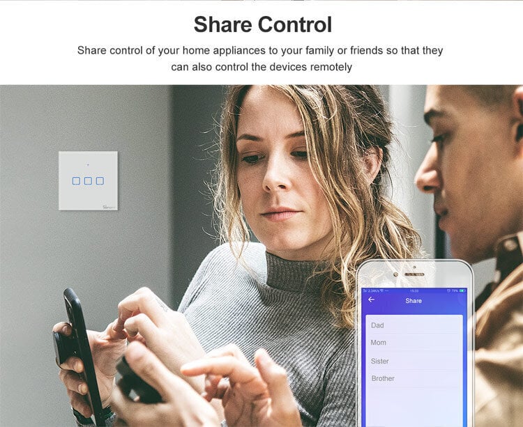 Nutikas puutetundlik lüliti Sonoff T2EU3C-TX, 3 kanalit, 600W/kanal, 230VAC, juhitav puutetundliku nupuga, rakendus, Wi-Fi, hääljuhtimise ja SONOFF puldiga (SONOFF pult ei kuulu komplekti) hind ja info | Valvesüsteemid, kontrollerid | kaup24.ee