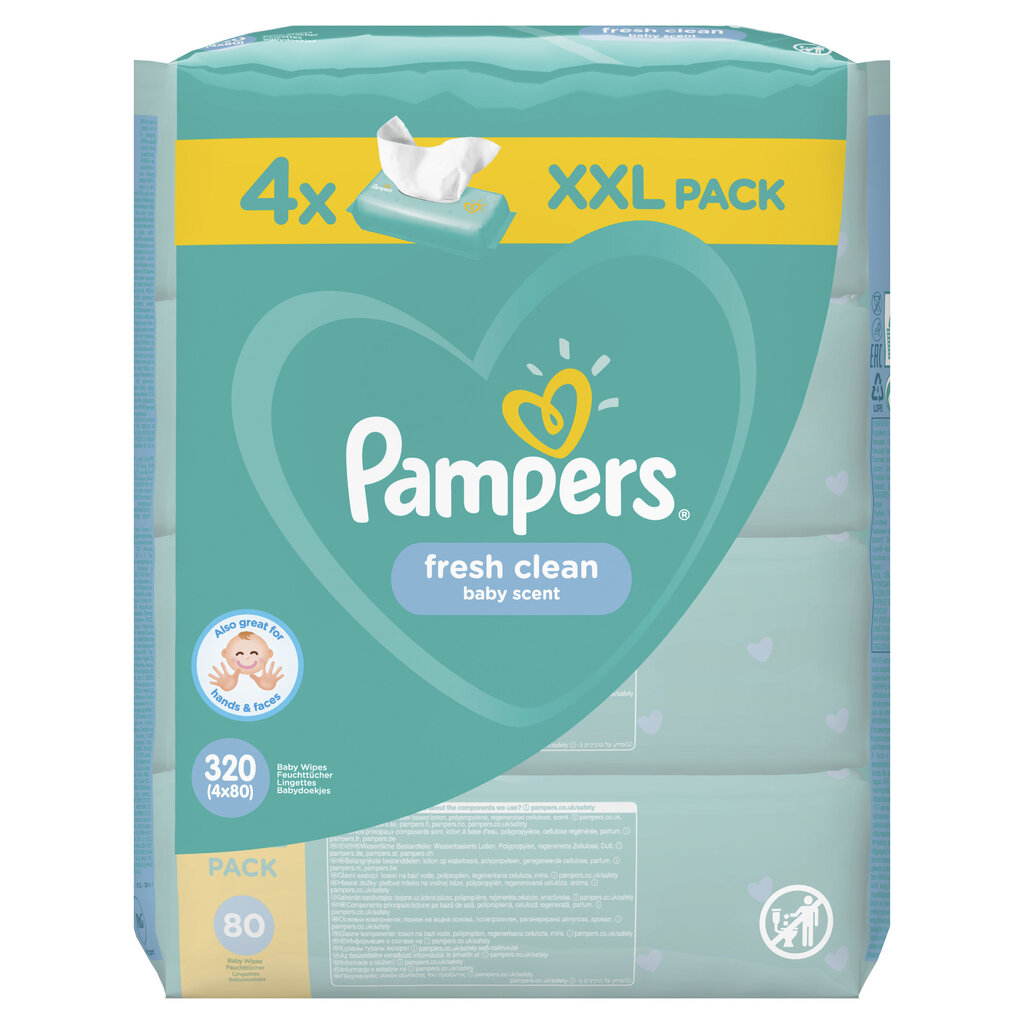 Salvrätikud Pampers Fresh Clean, 4x80 tk hind ja info | Niisked salvrätikud | kaup24.ee