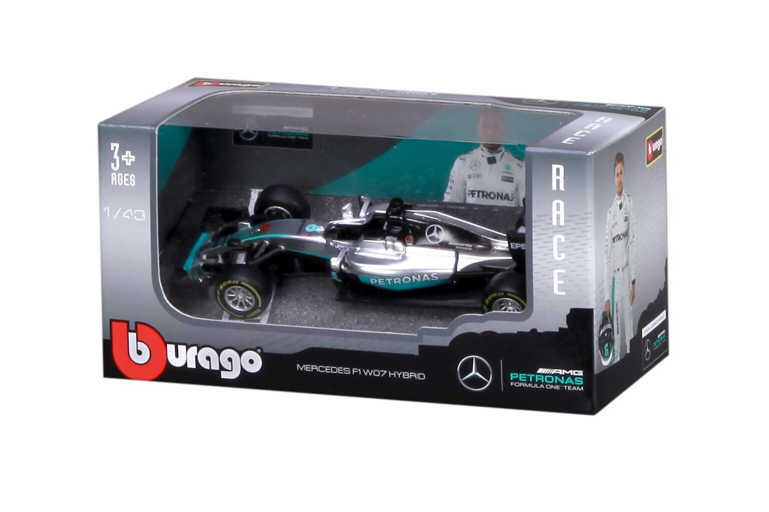 Mudelauto Burrago 1/43 Racing 2016 Mercedes AMG Petronas W07 Hybrid, 18-38026 цена и информация | Poiste mänguasjad | kaup24.ee