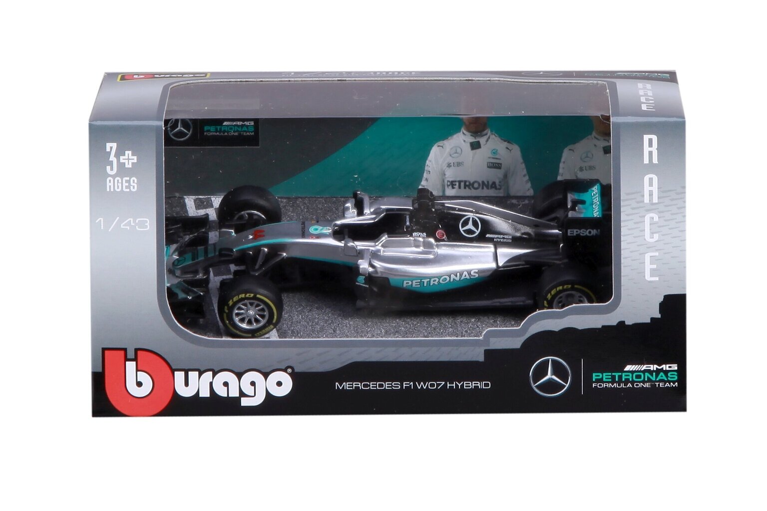 Mudelauto Burrago 1/43 Racing 2016 Mercedes AMG Petronas W07 Hybrid, 18-38026 цена и информация | Poiste mänguasjad | kaup24.ee