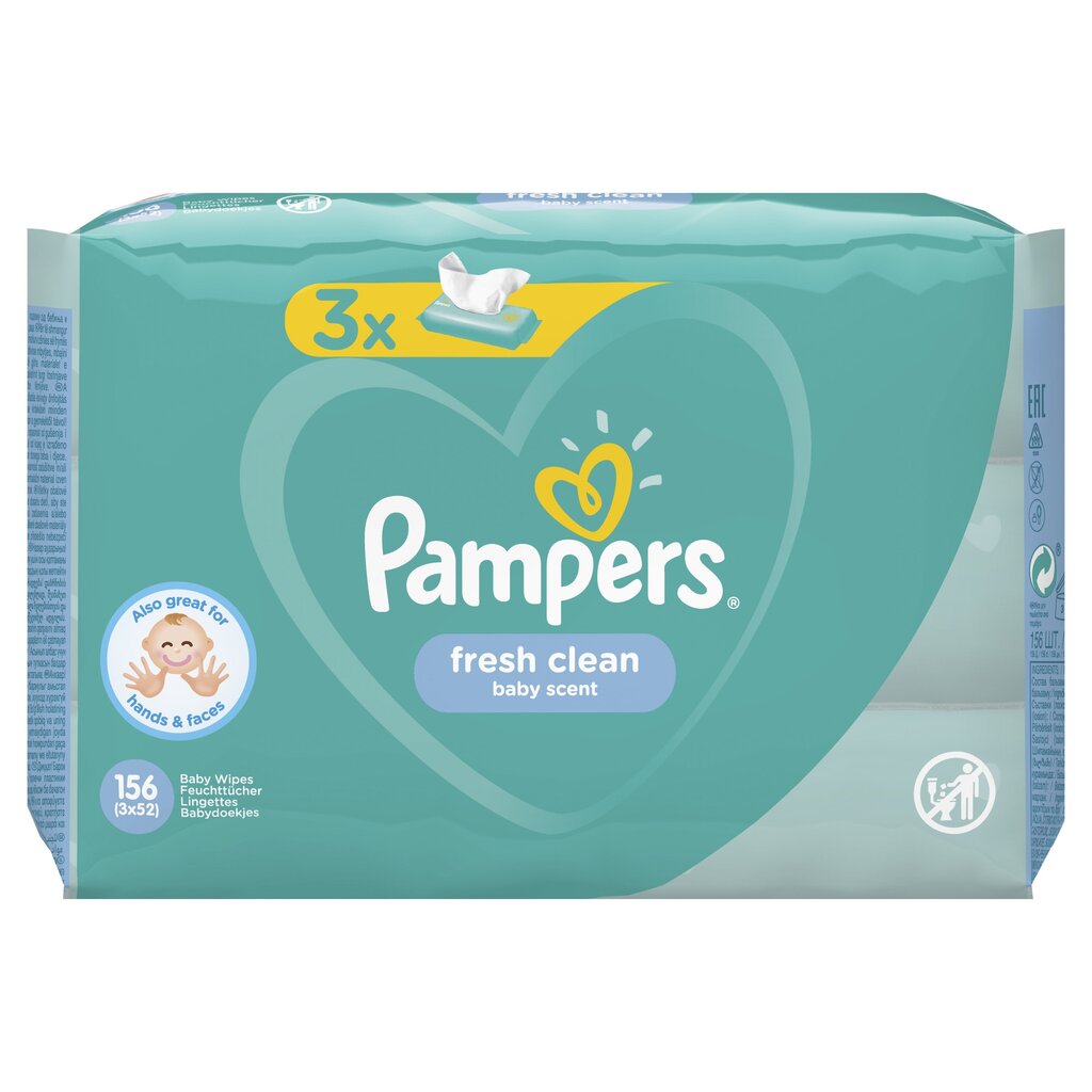 Salvrätikud Pampers Fresh Clean, 3x52 tk цена и информация | Niisked salvrätikud | kaup24.ee