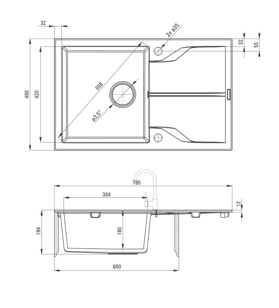 Graniidist köögivalamu Deante Andante ZQN G113, Graphite hind ja info | Köögivalamud | kaup24.ee