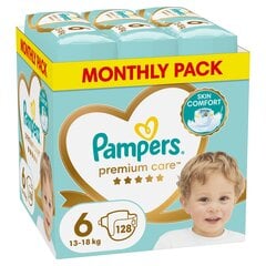 Одноразовые подгузники Pampers Premium Care Tape 6 (13-18 кг), 128 шт. цена и информация | Подгузники | kaup24.ee