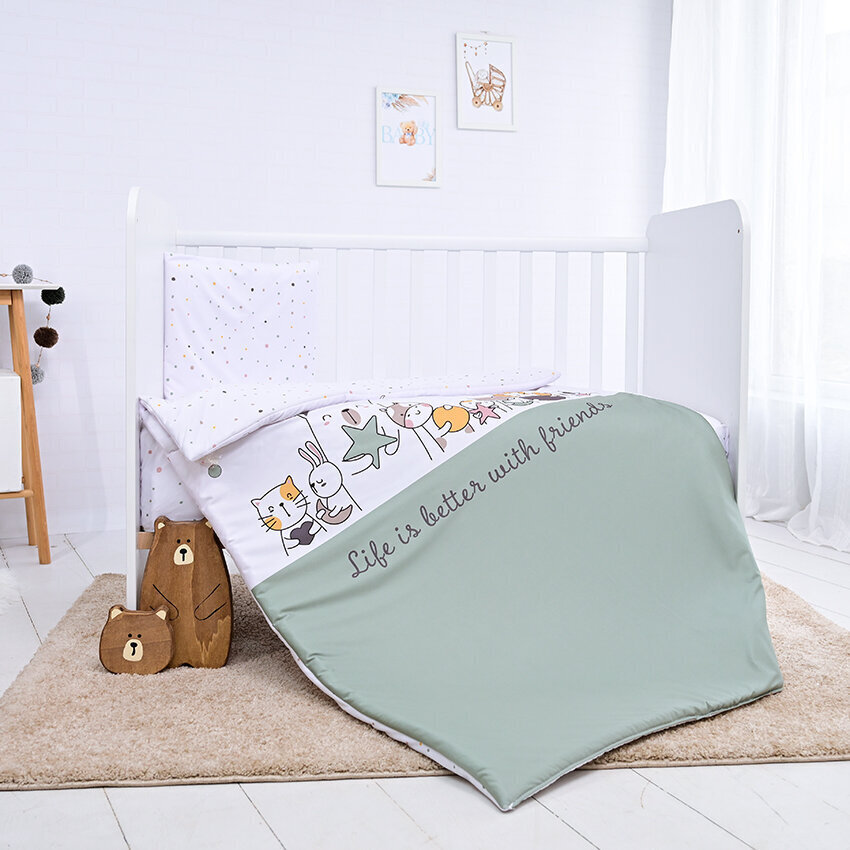 Voodipesukomplekt beebile Lorelli Happy Friends Mint, 95x140 cm, 3-osaline hind ja info | Beebide ja laste voodipesu | kaup24.ee