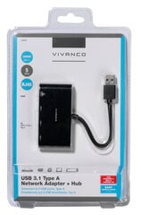 Adapter VIVANCO USB A network adapter + HUB, 3x USB A, RJ 45 hind ja info | USB jagajad, adapterid | kaup24.ee