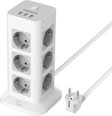 Pikendusjuhe TESSAN DME5-594, 12 pistikupesa, 3 USB porti, 2 m hind ja info | Pikendusjuhtmed, kaablid | kaup24.ee