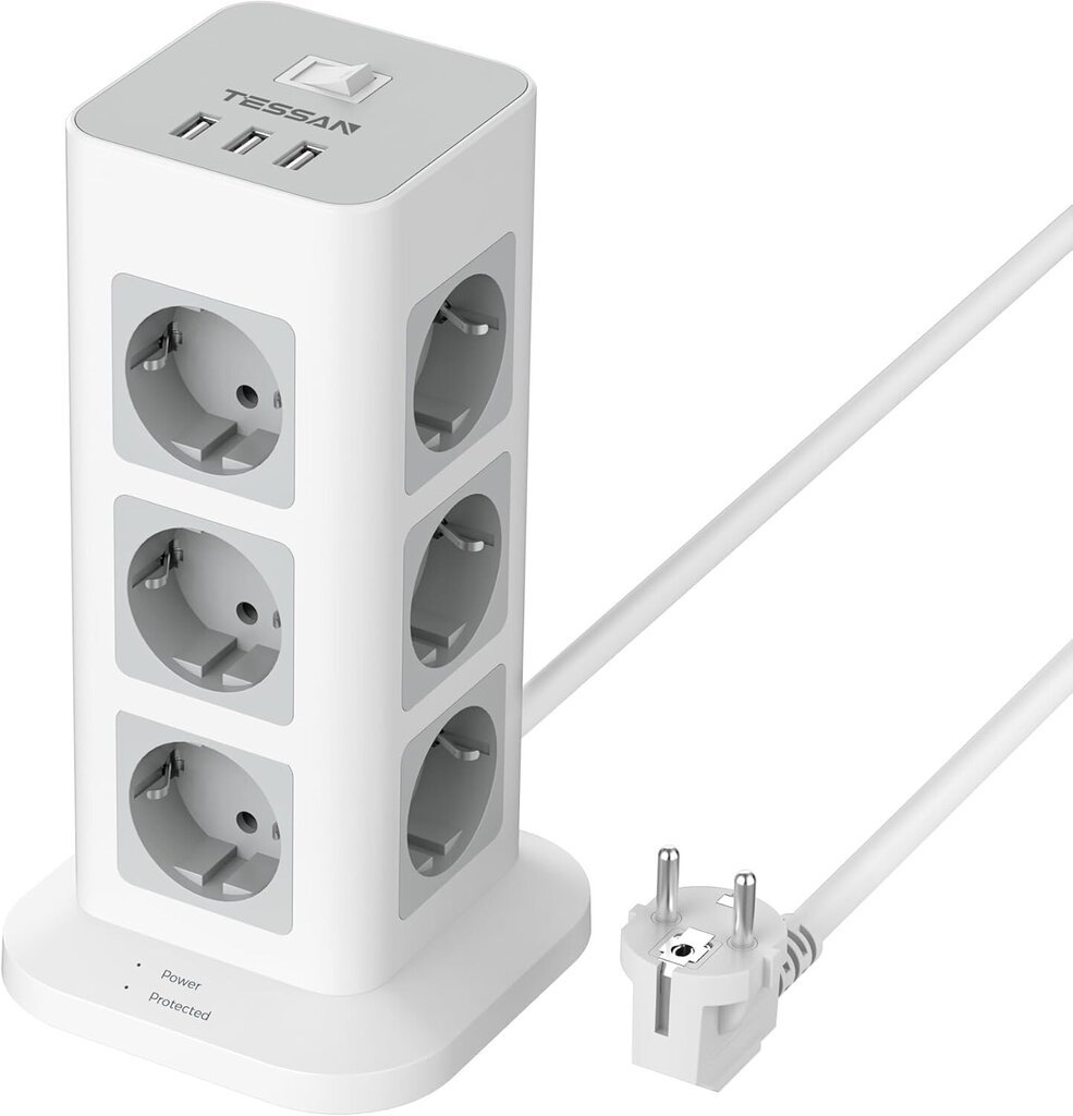 Pikendusjuhe TESSAN DME5-594, 12 pistikupesa, 3 USB porti, 2 m hind ja info | Pikendusjuhtmed, kaablid | kaup24.ee