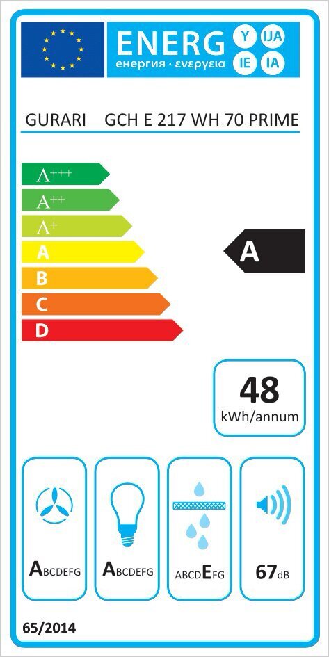 Gurari GCH E 217 WH 70 PRIME Glass, 70 cm + filter Gurari GE 15 цена и информация | Õhupuhastid | kaup24.ee