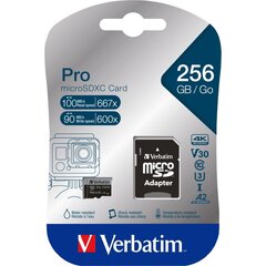 Verbatim mälukaart microSDXC Pro 256GB Class 10 UHS-I + Adapter цена и информация | Карты памяти | kaup24.ee