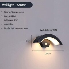 Välis-LED-seinavalgusti liikumisanduriga, antratsiithall 18w, IP65 alumiiniumist väline lamp, välivalgusti Villa Porch P jaoks цена и информация | Настенные светильники | kaup24.ee