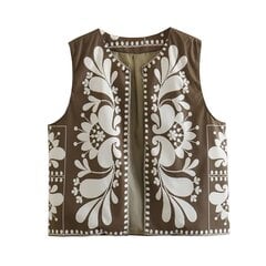 (xS-CYC3727-PC) Lilletikandiga vestiga jakid naistele 2024. aasta vintage V kaelusega rahvuslikus stiilis lühikesed vestid Mood vabaaja vest Caidigani topid цена и информация | Женские пальто | kaup24.ee