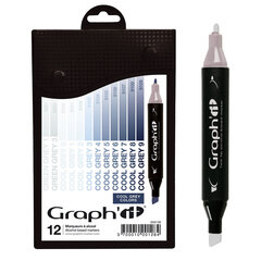 Komplekt GRAPH'IT Marker 12tk - Cool Greys hind ja info | Kunstitarbed, voolimise tarvikud | kaup24.ee