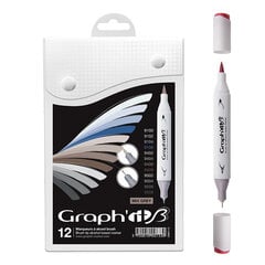Komplekt Graph'it Brush Marker 12tk Brush Markers - Mix greys hind ja info | Kunstitarbed, voolimise tarvikud | kaup24.ee