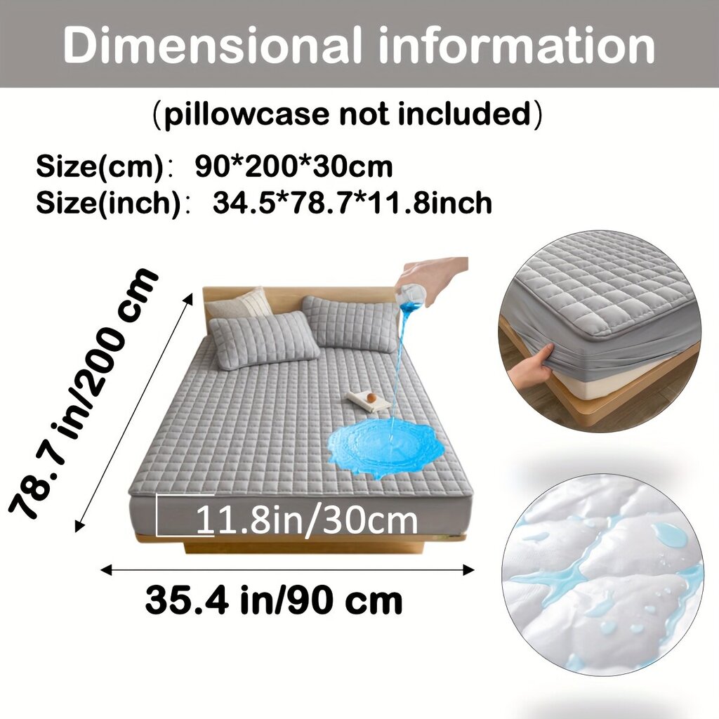 '1tk Tepitud Veekindel Madratsikaitse (Ilma Padja Ja Süsita), Pehme Mugav Ühtlane Värv, Sügava Taskuga, Ainult Paigaldatav Voodi Leht' hind ja info | Toolipadjad ja -katted | kaup24.ee