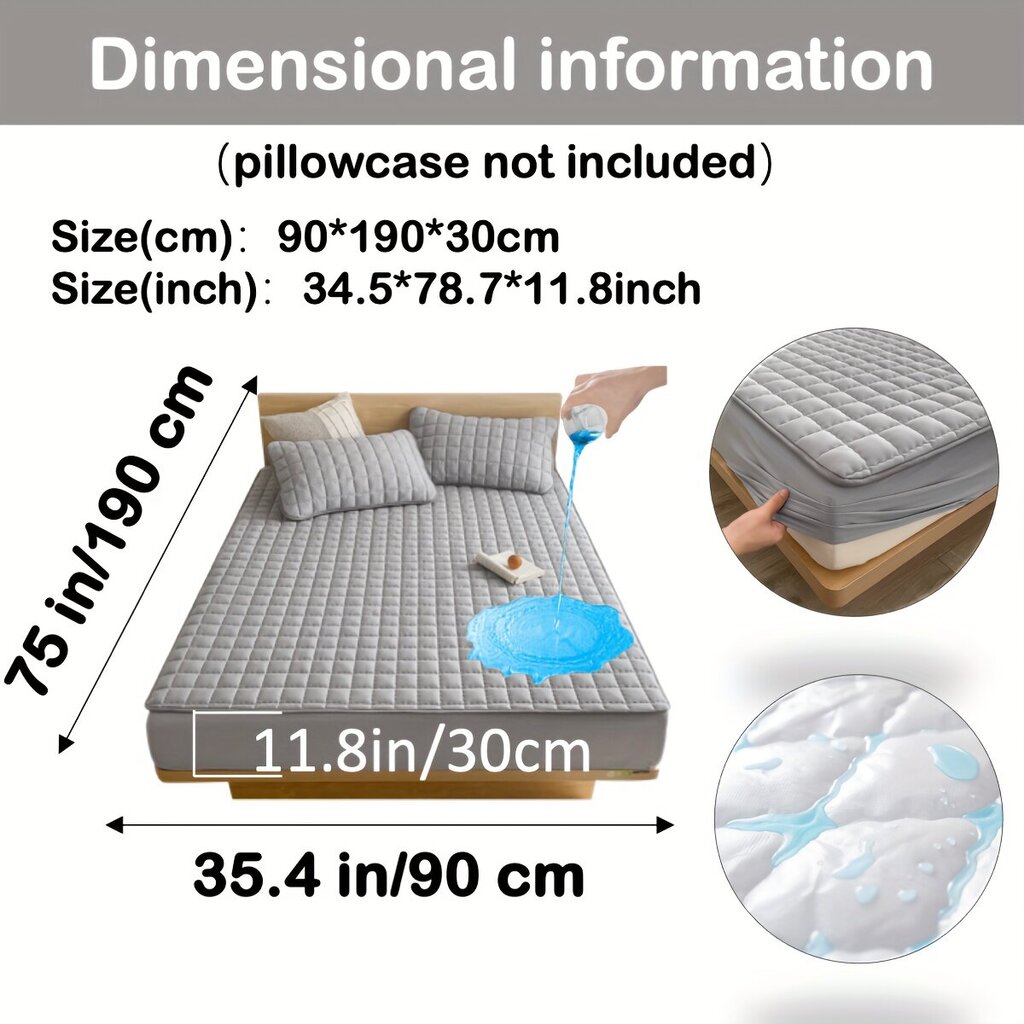 '1tk Tepitud Veekindel Madratsikaitse (Ilma Padja Ja Süsita), Pehme Mugav Ühtlane Värv, Sügava Taskuga, Ainult Paigaldatav Voodi Leht' hind ja info | Toolipadjad ja -katted | kaup24.ee