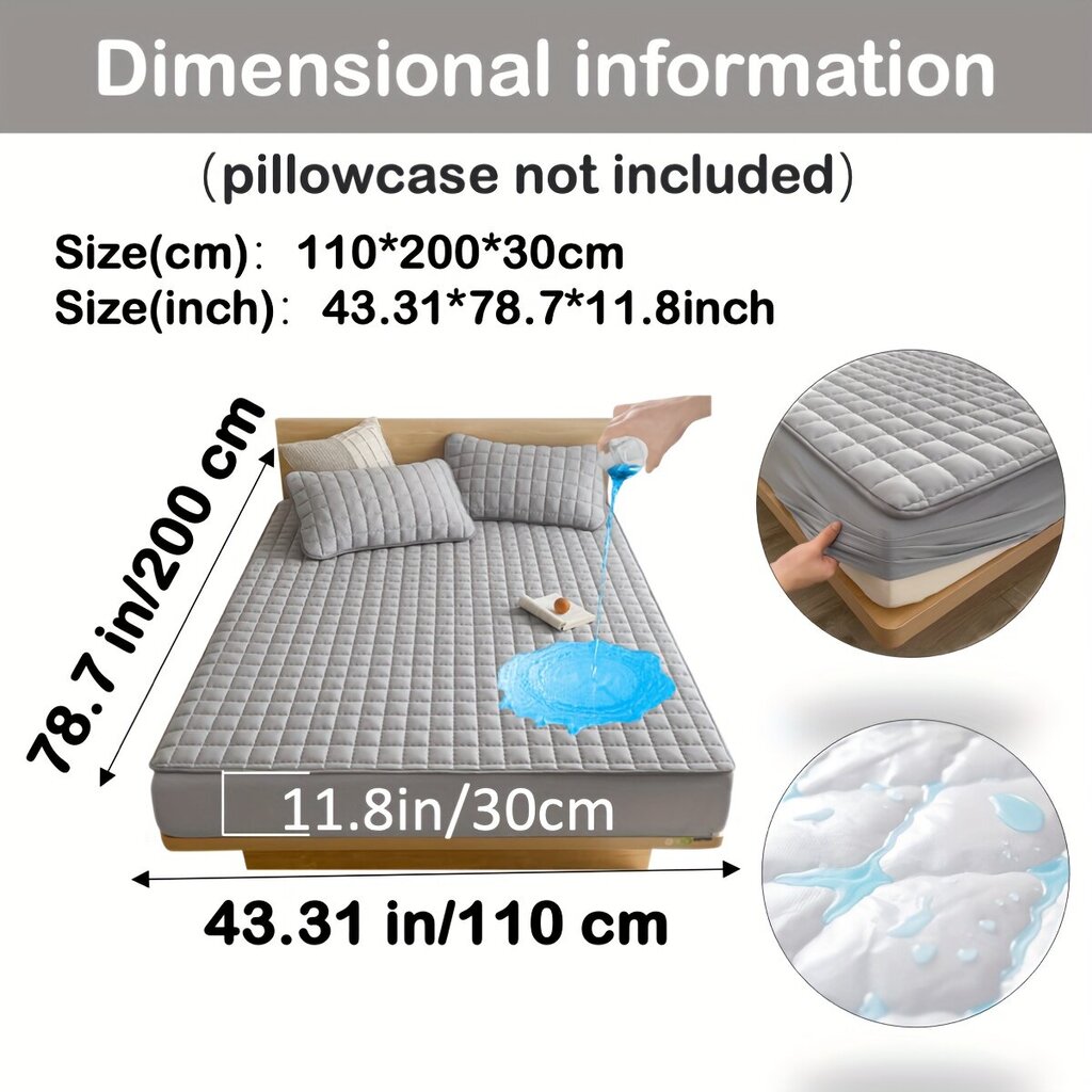 '1tk Tepitud Veekindel Madratsikaitse (Ilma Padja Ja Süsita), Pehme Mugav Ühtlane Värv, Sügava Taskuga, Ainult Paigaldatav Voodi Leht' hind ja info | Toolipadjad ja -katted | kaup24.ee