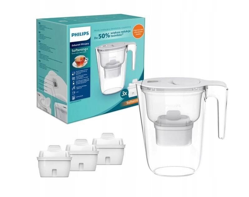 Philips veefilterkann AWP2943WHT3/58 Water Filter Jug + 3 Filters, valge hind ja info | Filterkannud ja filtrid | kaup24.ee