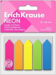 Пластиковые индексы-маркеры Neon, ErichKrause, 12х45мм, 5 неоновых сп. х 25 листов цена и информация | Тетради и бумажные товары | kaup24.ee