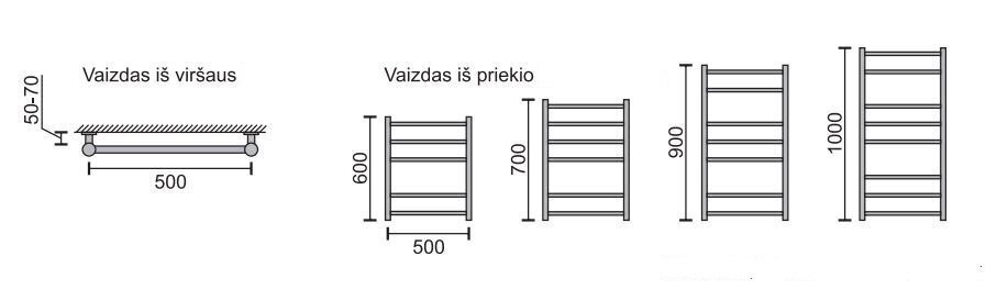 Käterätikuivati Rosela Viktorija, 500x1000 mm, 520W hind ja info | Vannitoa radiaatorid ja käterätikuivatid | kaup24.ee