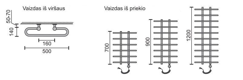 Elektriline käterätikuivati Rosela Gama küttekehaga, Matt teras, 500x900 mm, 300W цена и информация | Vannitoa radiaatorid ja käterätikuivatid | kaup24.ee