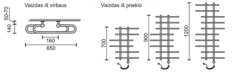 Elektriline käterätikuivati Rosela Akord küttekehaga, Matt teras, 650x1200 mm, 300W hind ja info | Vannitoa radiaatorid ja käterätikuivatid | kaup24.ee