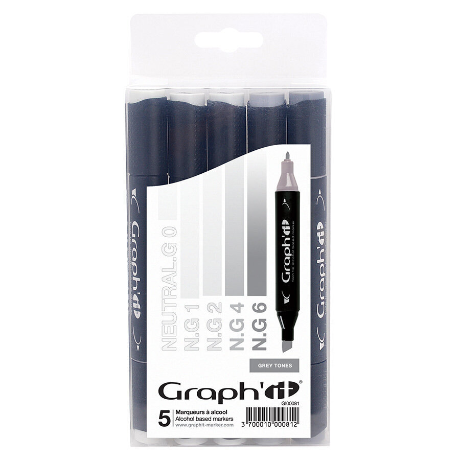 Komplekt GRAPH'IT Marker 5tk - Grey hind ja info | Kirjutusvahendid | kaup24.ee