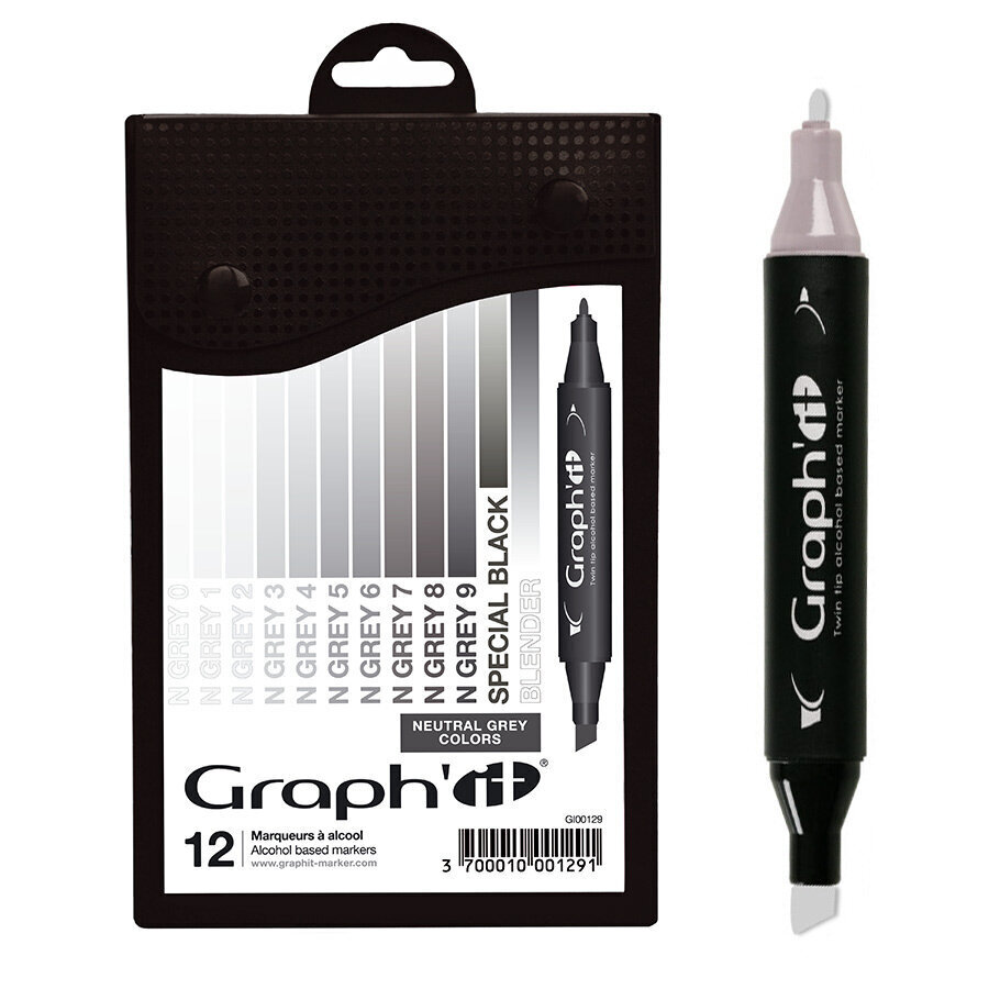 Komplekt GRAPH'IT Marker 12tk - Neutral Greys hind ja info | Kunstitarbed, voolimise tarvikud | kaup24.ee