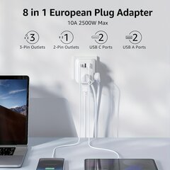 'Mitmekülgne Euroopareisi Adapter, 4 USB-porti, 8-ühes.' hind ja info | Lülitid ja pistikupesad | kaup24.ee