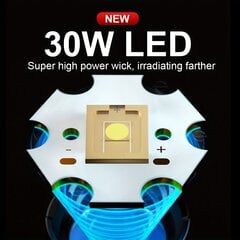 HEDELL 30W LED Taskulamp, 1500m Laine, Laetav Aku, 5 Režiimi hind ja info | Valgustid ja lambid | kaup24.ee