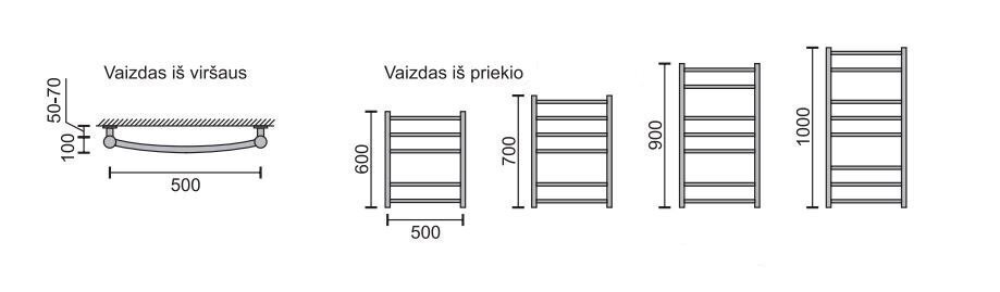 Käterätikuivati Rosela Sonata, 500x1000 mm hind ja info | Vannitoa radiaatorid ja käterätikuivatid | kaup24.ee