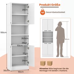 Costway köögikapp kõrge, 56 x 30 x 190 cm, valge hind ja info | Elutoa väikesed kapid | kaup24.ee