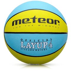 Баскетбольный мяч METEOR LAYUP, размер 4, синий/жёлтый цена и информация | Баскетбольные мячи | kaup24.ee