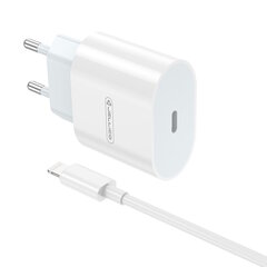 Jellico AK-200 PD 20W Nutikas iPhone ja iPad Kiirla charger 1x USB-C + Lightning Kaabel Valge hind ja info | Mobiiltelefonide laadijad | kaup24.ee