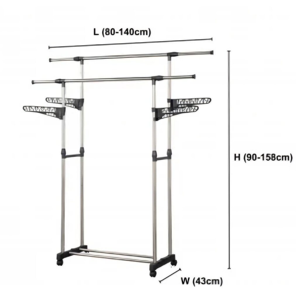 Herzberg HG-03275: Reguleeritav topelt pöörlev riidepuu цена и информация | Riidestanged ja nagid | kaup24.ee